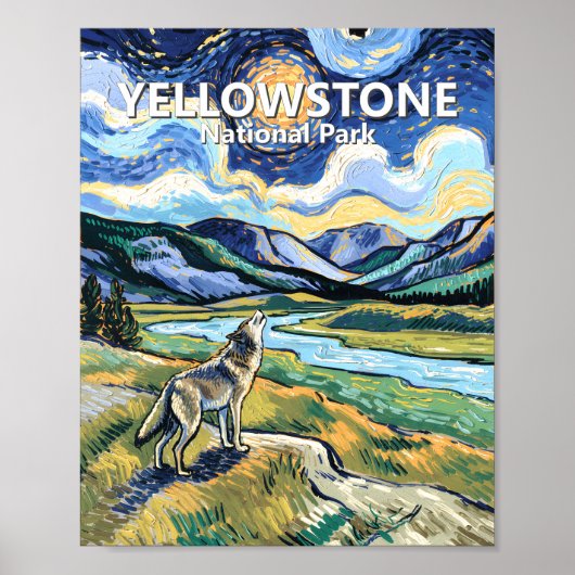 Van Gogh Yellowstone National Park Wolf Howling ポスター (正面)