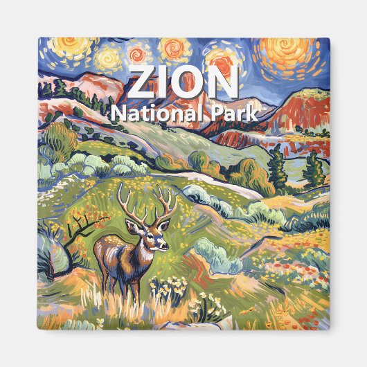 Van Gogh Zion Animal Deer Colorful Canyon Custom マグネット (正面)