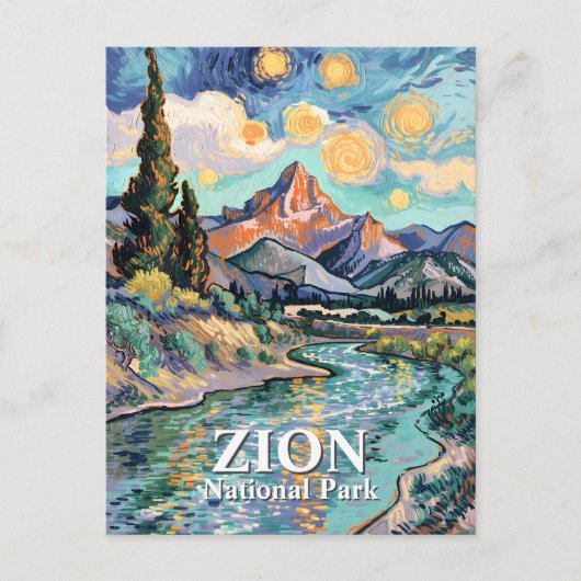 Van Gogh Zion Watchman Virgin River Sunset Custom ポストカード (正面)