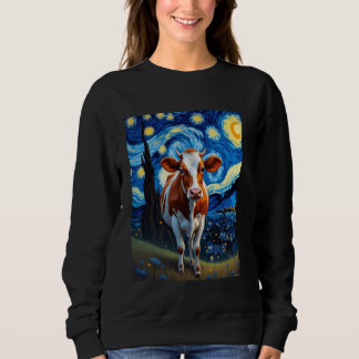 Van Gogh's Starry Night Cow Bovine Animal Lovers スウェットシャツ