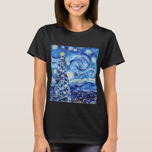 Van Gough Starry Night – ホワイトクリスマスTシャツ Tシャツ (正面)