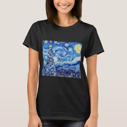 Van Gough Starry Night – ホワイトクリスマスTシャツ Tシャツ (正面)