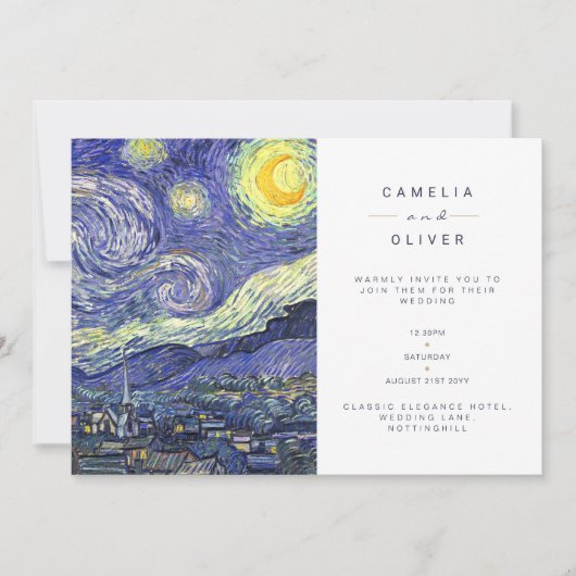 Van Gough Starry Night Wedding Invite QR Code RSVP 招待状 (正面)