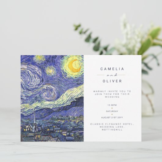 Van Gough Starry Night Wedding Invite QR Code RSVP 招待状 (スタンド正面)