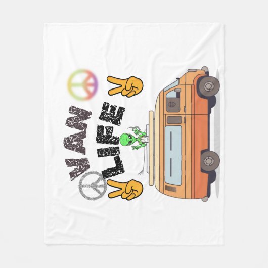 Van life alien peace sign funny camper blanket フリースブランケット (正面)