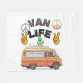Van life alien peace sign funny camper blanket フリースブランケット (正面(横))