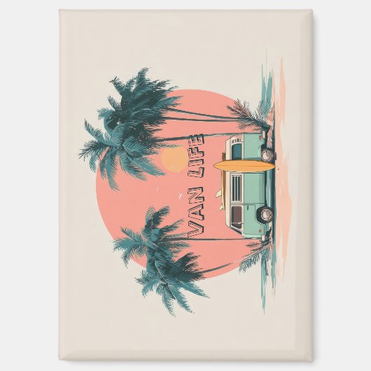 Van Life – Retro Beach Camper Art マグネット (正面)