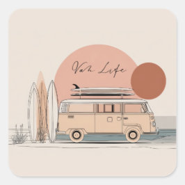 Van Life Surf Van – Retro Beach Camper Aesthetic スクエアシール