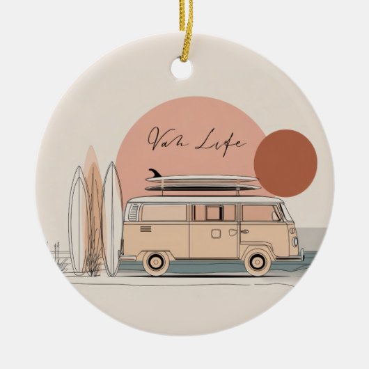 Van Life Surf Van – Retro Beach Camper Aesthetic  セラミックオーナメント (正面)