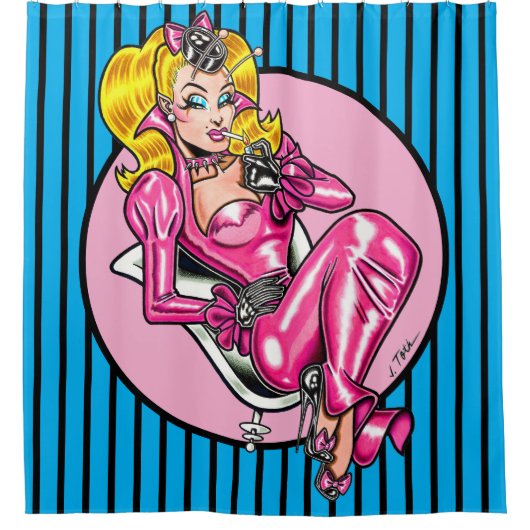 Vana DeVinyl™/かわいらしピンクゴム シャワーカーテン (正面)