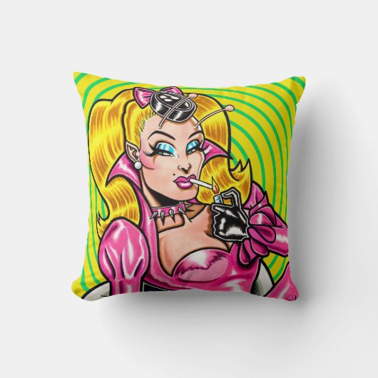 Vana DeVinyl™/Pretty in Pink Rubber Throw Pillow クッション (正面)