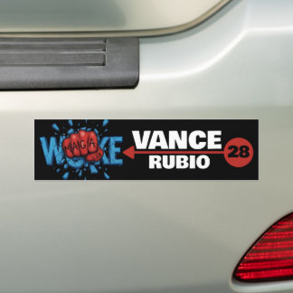 VANCE RUBIO 2028 | 赤いMAGAの拳がWOKEをパンチ バンパーステッカー