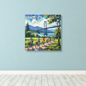 Vancouver Bridge and Seawall Scene Canvas キャンバスプリント (インサイチュ (ウッドフロア))