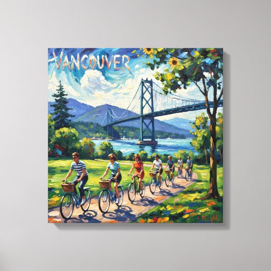 Vancouver Bridge and Seawall Scene Canvas キャンバスプリント (正面)