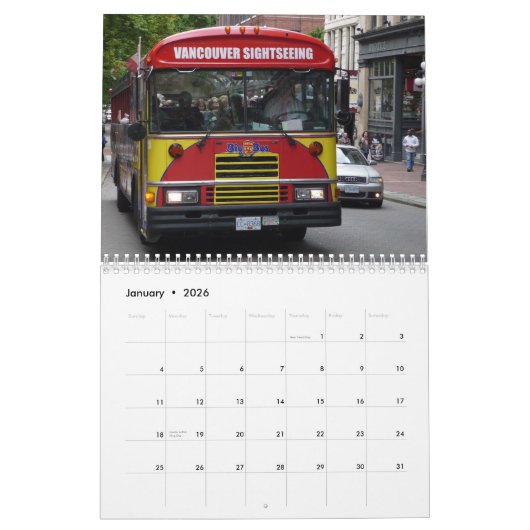 Vancouver, Canada 2026 Calendar カレンダー (1月 2026)