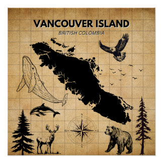 Vancouver island Vintage Map Poster  ポスター