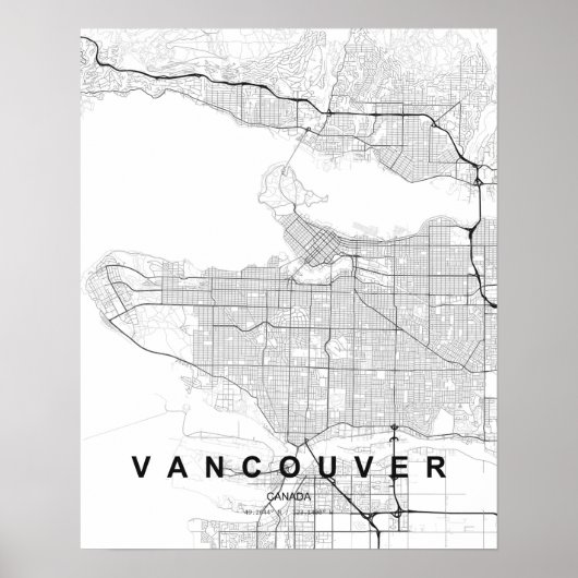 Vancouver Minimalist Map (Black & White) ポスター (正面)