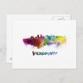 Vancouver skyline in watercolor ポストカード (正面/裏面)