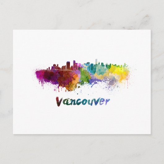 Vancouver skyline in watercolor ポストカード (正面)