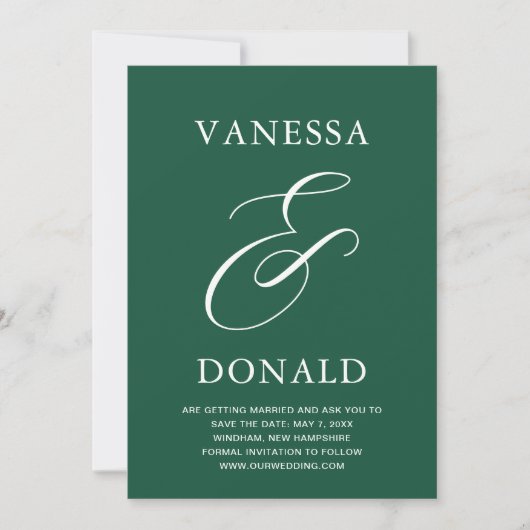 Vanessa エメラルドグリーン モダンウェディング セーブザデート (正面)