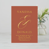 Vanessa Terracotta モダンウェディング セーブ・ザ・デート 箔招待状 (立ち正面)
