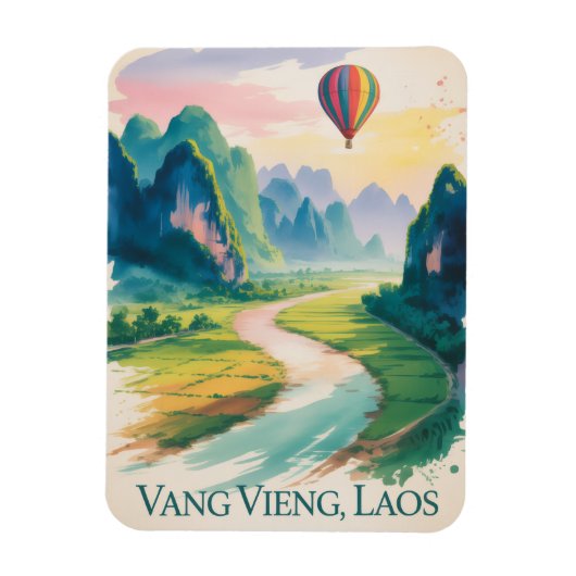  Vang Vieng Laos Hot air Balloon Travel  マグネット (縦)