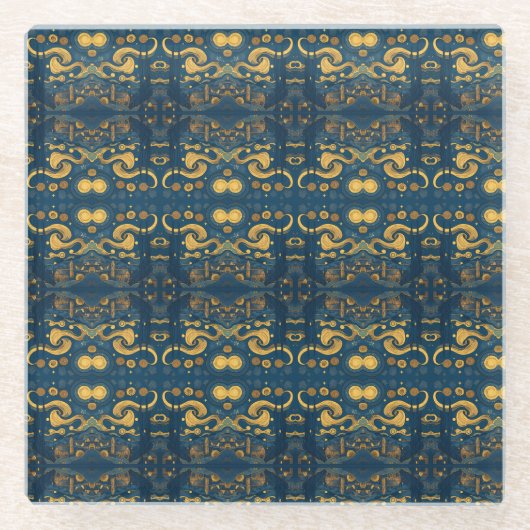 VanGogh Coaster, AIで生成された星空の夜デザイン ガラスコースター (正面)