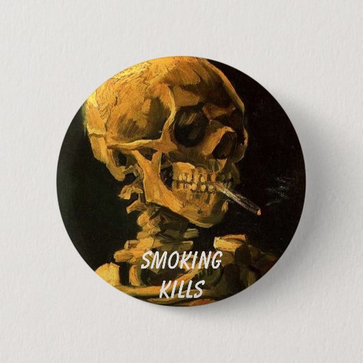 vangogh_skull_cigarette、Smokingkills 缶バッジ (正面)