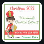 Vanilla Extract Christmas labels、自家製バニラ スクエアシール<br><div class="desc">この2023年のクリスマスバニララベルは愛らしい。クリスマスに他の人に贈る自家製バニラエキスに最適。クリスマスのために服を着て、自家製のエキスのパーソナライズされたボトルに準備した可愛い小さな兵士。名前を変更して名前を言うことができる、あなたのビジネス！</div>
