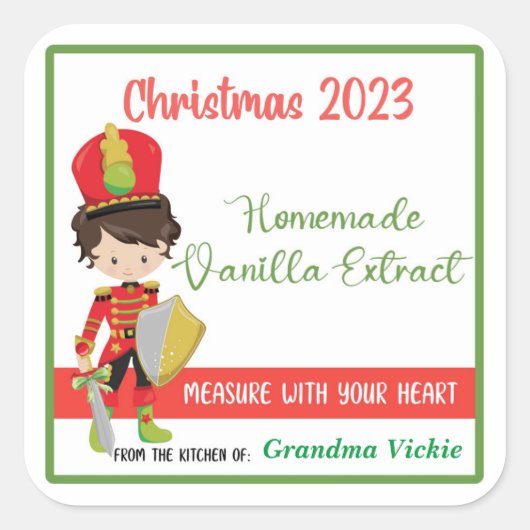 Vanilla Extract Christmas labels、自家製バニラ スクエアシール (正面)