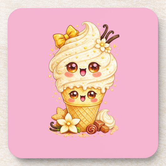 Vanilla Ice Cream Cone Kawaii Coaster コースター (正面)