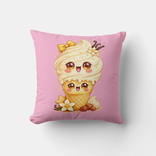 Vanilla Ice Cream Cone Kawaii Cushion Pillow クッション (正面)