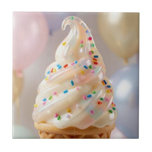 Vanilla Ice Cream Pastel Sprinkles Birthday タイル (正面)