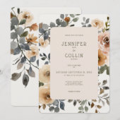 Vanilla White Boho Roses Cream Wedding 招待状 (正面/裏面)