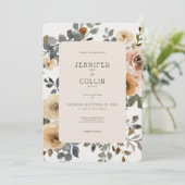 Vanilla White Boho Roses Cream Wedding 招待状 (スタンド正面)