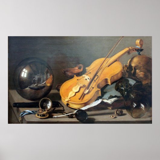 Vanitas Still Life with Self-Portrait Pieter Claes ポスター (正面)