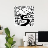 VANLIFE砂漠Cactiマウンテンエクスプロアアドベンチャー ポスター (ホームオフィス)