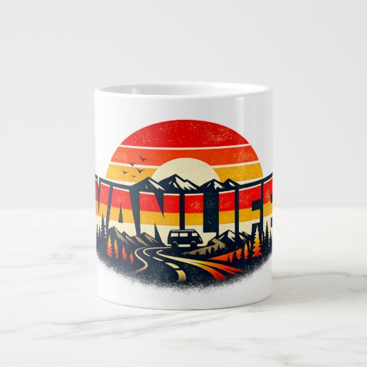 Vanlife Sunset Mug  Retro Mountain  ジャンボコーヒーマグカップ (正面)