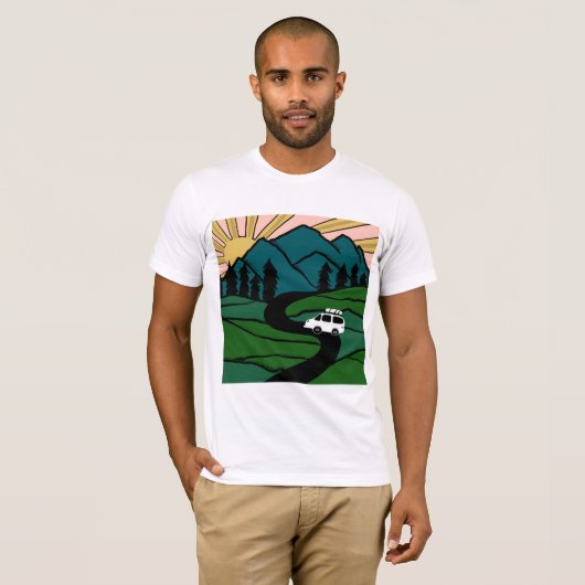 VANLIFE Trees Forest Mountain Explore冒険 Tシャツ (正面フル)
