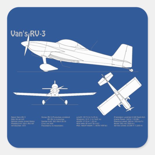 Van's RV-3 – 飛行機の設計図の計画ABD スクエアシール (正面)
