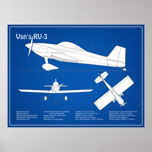 Van's RV-3 – 飛行機の設計図の計画ABD ポスター (正面)