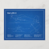 Van's RV-3 – 飛行機の設計図の計画AD ポストカード (正面)