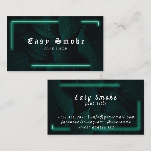 Vapeショップネオングリーンリーフビジネスカード 名刺 (正面/裏面)
