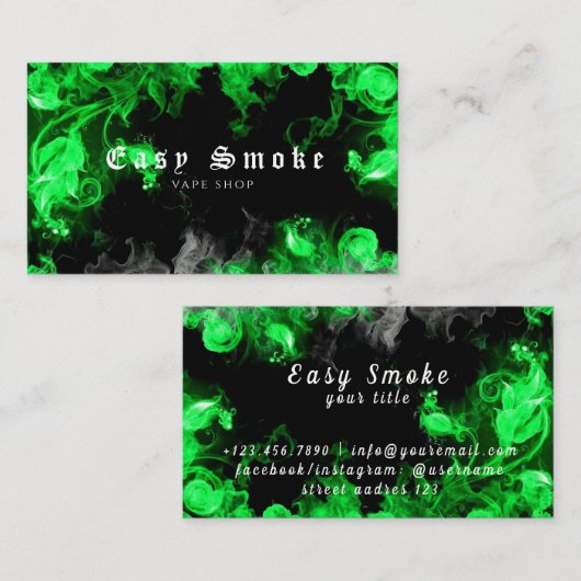 Vapeショップブラックグリーンビジネスカード 名刺 (正面/裏面)