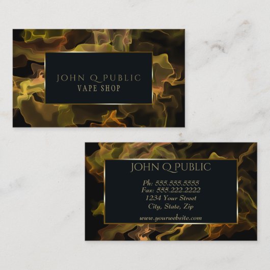 Vapeショップ用ブラックライト金ゴールド蒸気 名刺 (正面/裏面)