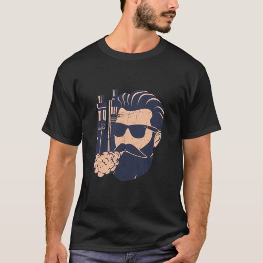 Vape Vaping Bearded Man E-Scatar Tシャツ (正面)