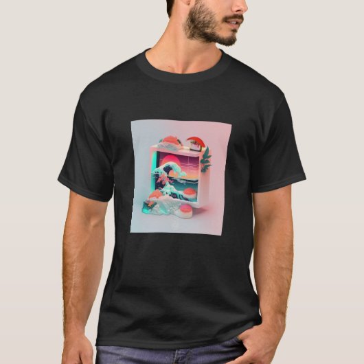 Vaperwave美学グリッチ寿司レトロウェーブシンセウェーブ Tシャツ (正面)