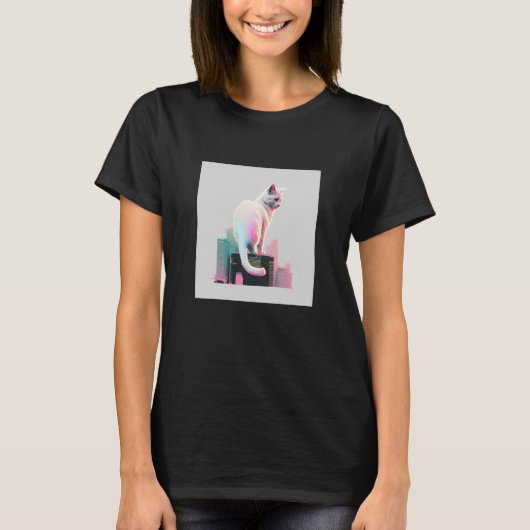 Vaperwave美学グリッチ猫レトロウェーブシンセウェーブ Tシャツ (正面)