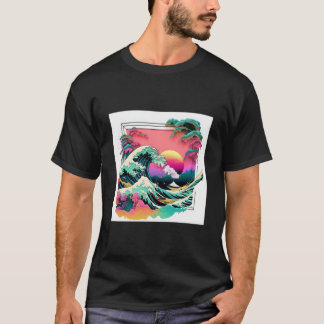 Vaperwave美学グリッチ神奈川沖浪裏Synthwave Tシャツ