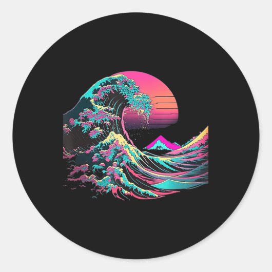 VAPERWAVE美的グリッチ波素晴らしレトロウェーブシー ラウンドシール (正面)